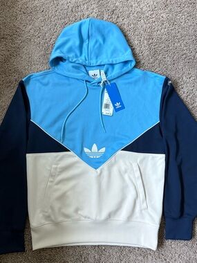 adidas Colorblock Trefoil Pullover Hoodie - Light Blue/Navy/White
